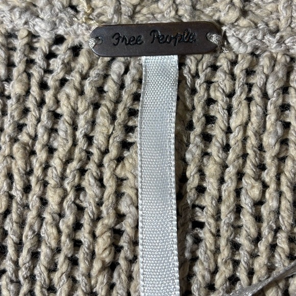 Free People Tan Crew Neck Sweater with Intricate Knit Pattern - Picture 3 of 12